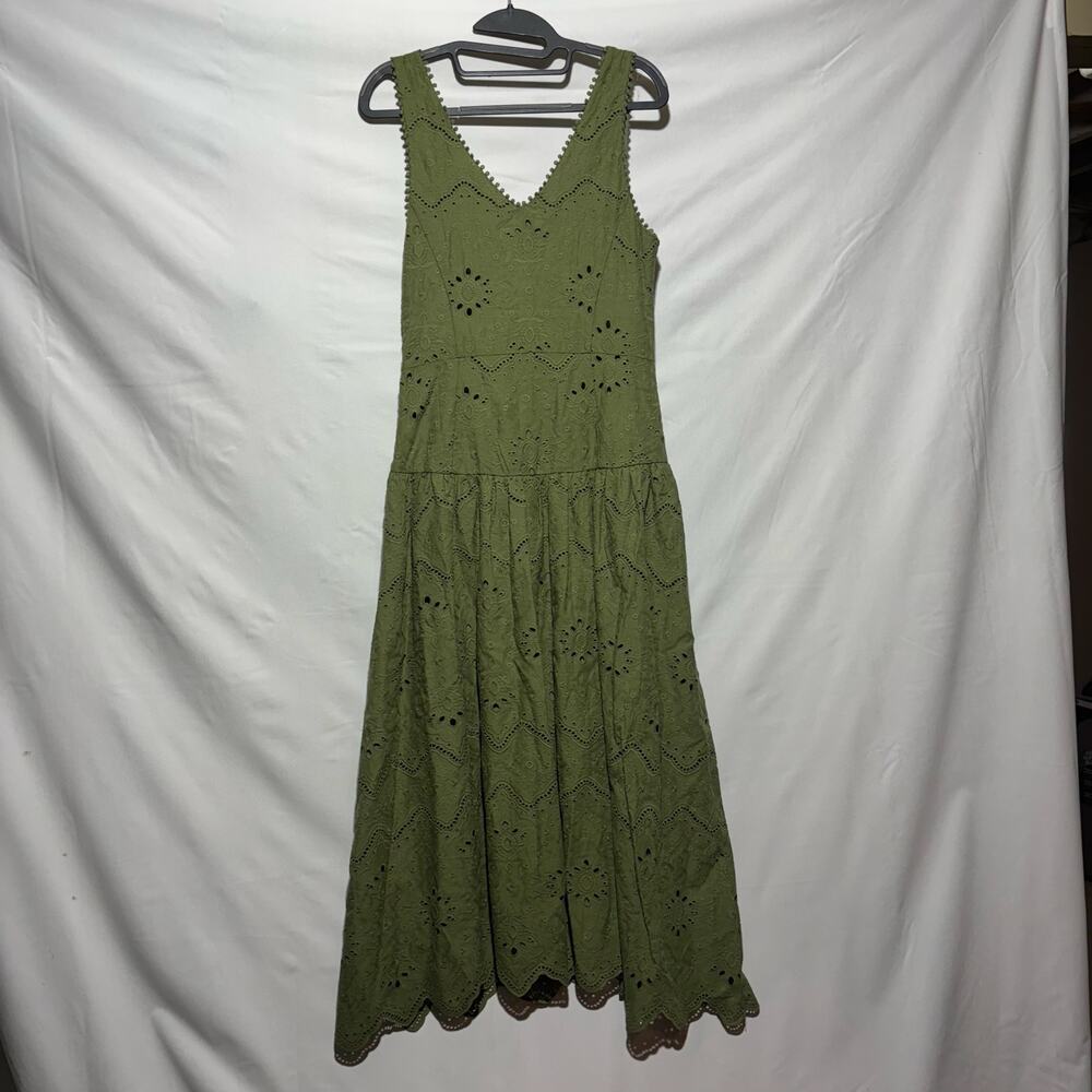 House of Harlow 1960 NWT Olive Green Eyelet Midi Dress Cottagecore Praire Size 4 - Picture 2 of 12